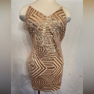 LULU’s DRESS Sequin party dress- flapper Rose Gold, SMALL EUC